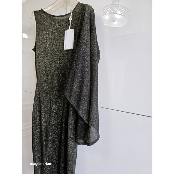 BNWT Ted Baker London Monyca Black Gold Metallic One Shoulder Draped Dress - Picture 10 of 16